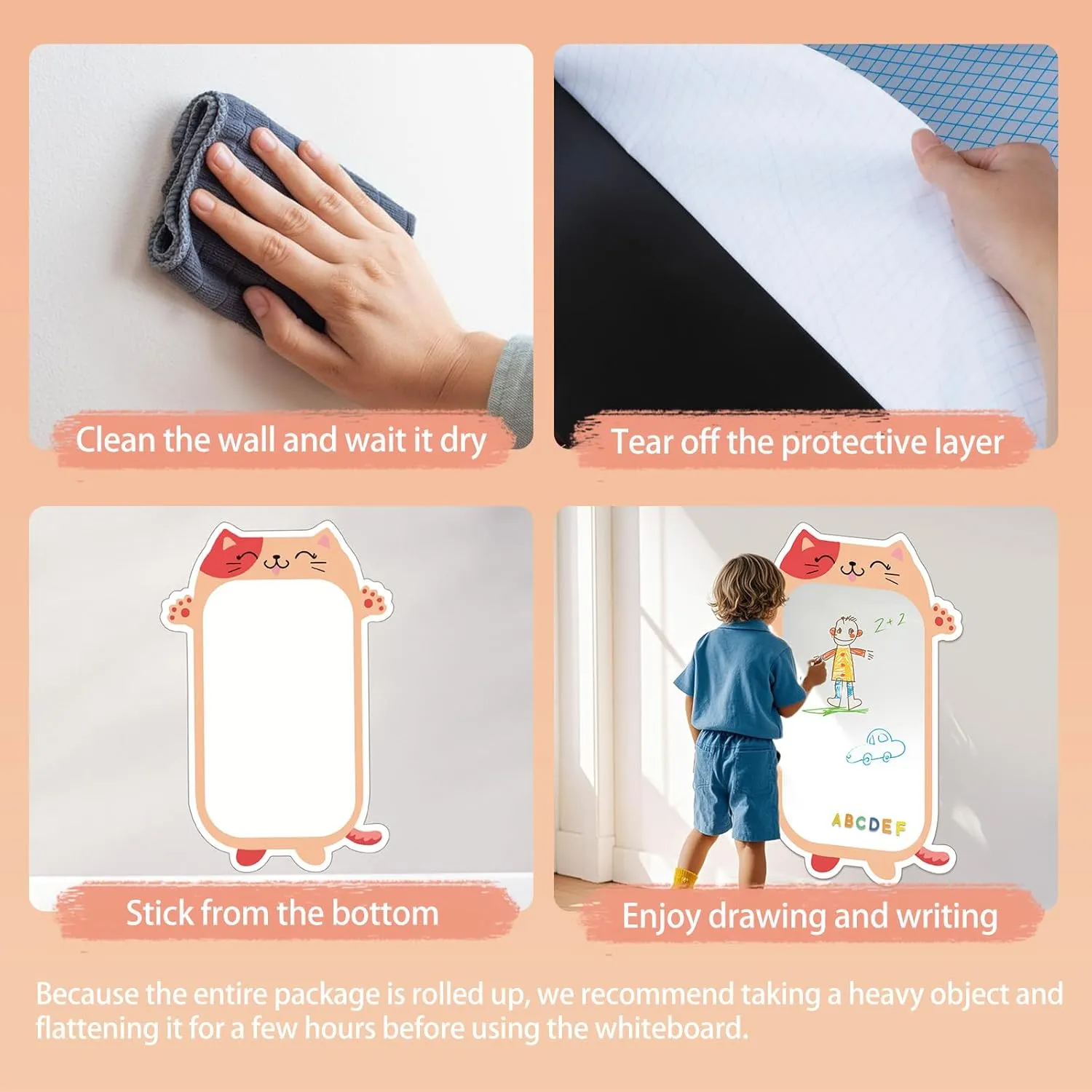 Magnetic White Board for Kids 37" x 24" Dry Erase Board, Self Adhesive Magnetic Wall Decal for Kids Playroom, Classroom, Home, School (Cartoon Animals Theme)