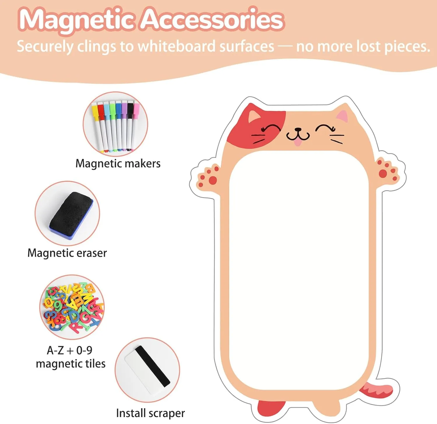 Magnetic White Board for Kids 37" x 24" Dry Erase Board, Self Adhesive Magnetic Wall Decal for Kids Playroom, Classroom, Home, School (Cartoon Animals Theme)