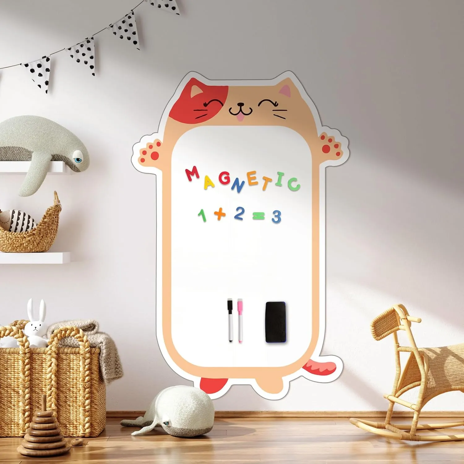 Magnetic White Board for Kids 37" x 24" Dry Erase Board, Self Adhesive Magnetic Wall Decal for Kids Playroom, Classroom, Home, School (Cartoon Animals Theme)