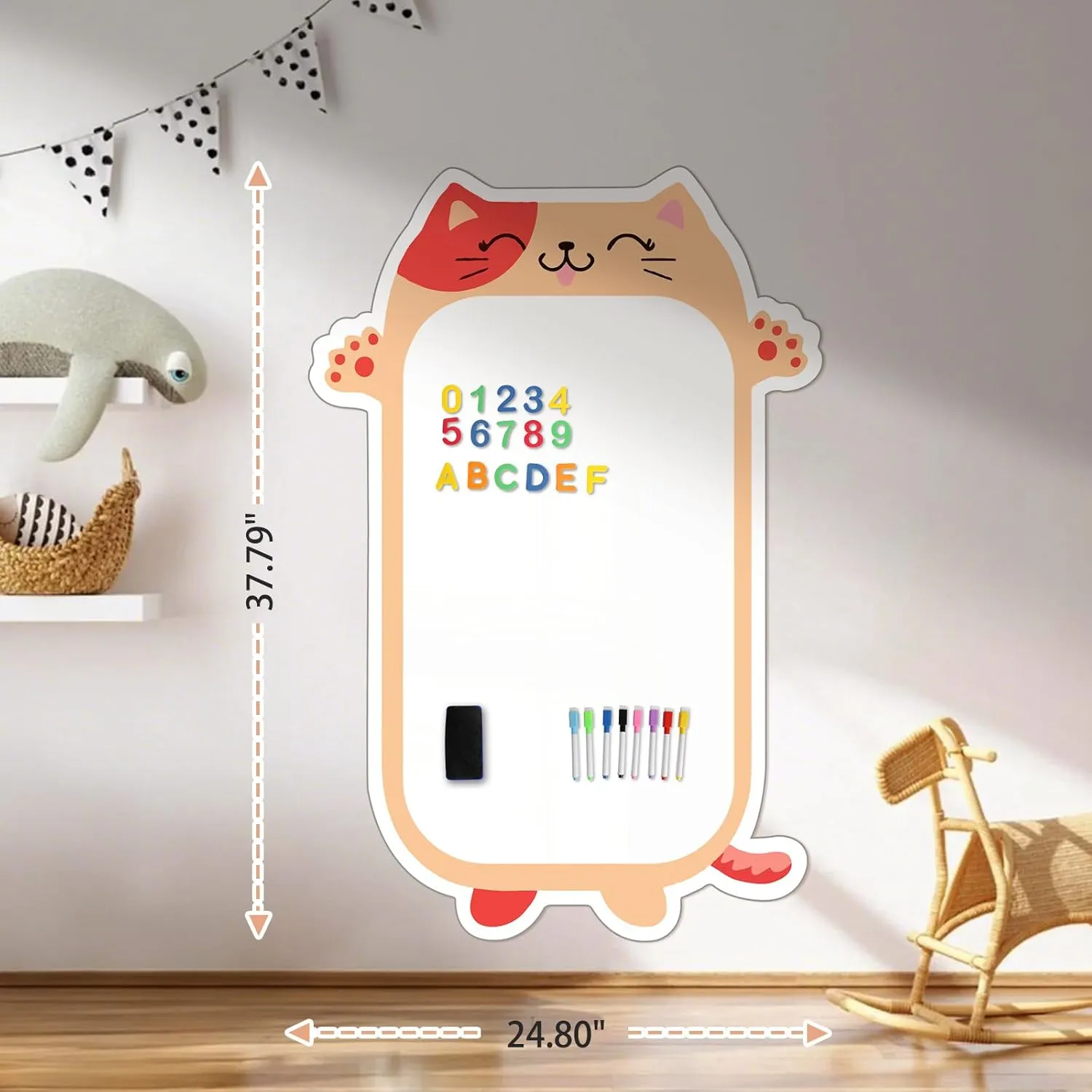 Magnetic White Board for Kids 37" x 24" Dry Erase Board, Self Adhesive Magnetic Wall Decal for Kids Playroom, Classroom, Home, School (Cartoon Animals Theme)