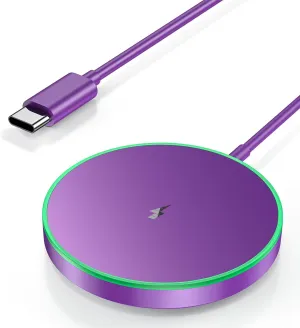 Magnetic Wireless Charger 15W Charger-Fast Charging Pad Compatible with iPhone16/15/14/13/12 Series & Airpods 2 3 Pro-LED Pad with Dual Charging Ports Original Replacement（Purple）