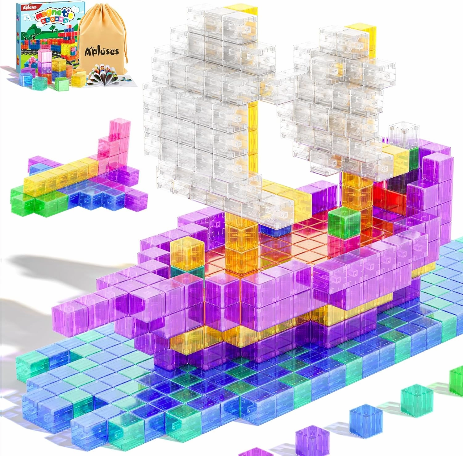 Magnetic Blocks Building Toys - Transparent Rainbow Magnetic Cubes Set, Outdoor Sensory Autism STEM Toys Gifts for Kids Aged 3  Year Old Boys & Girls