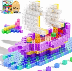 Magnetic Blocks Building Toys - Transparent Rainbow Magnetic Cubes Set, Outdoor Sensory Autism STEM Toys Gifts for Kids Aged 3  Year Old Boys & Girls