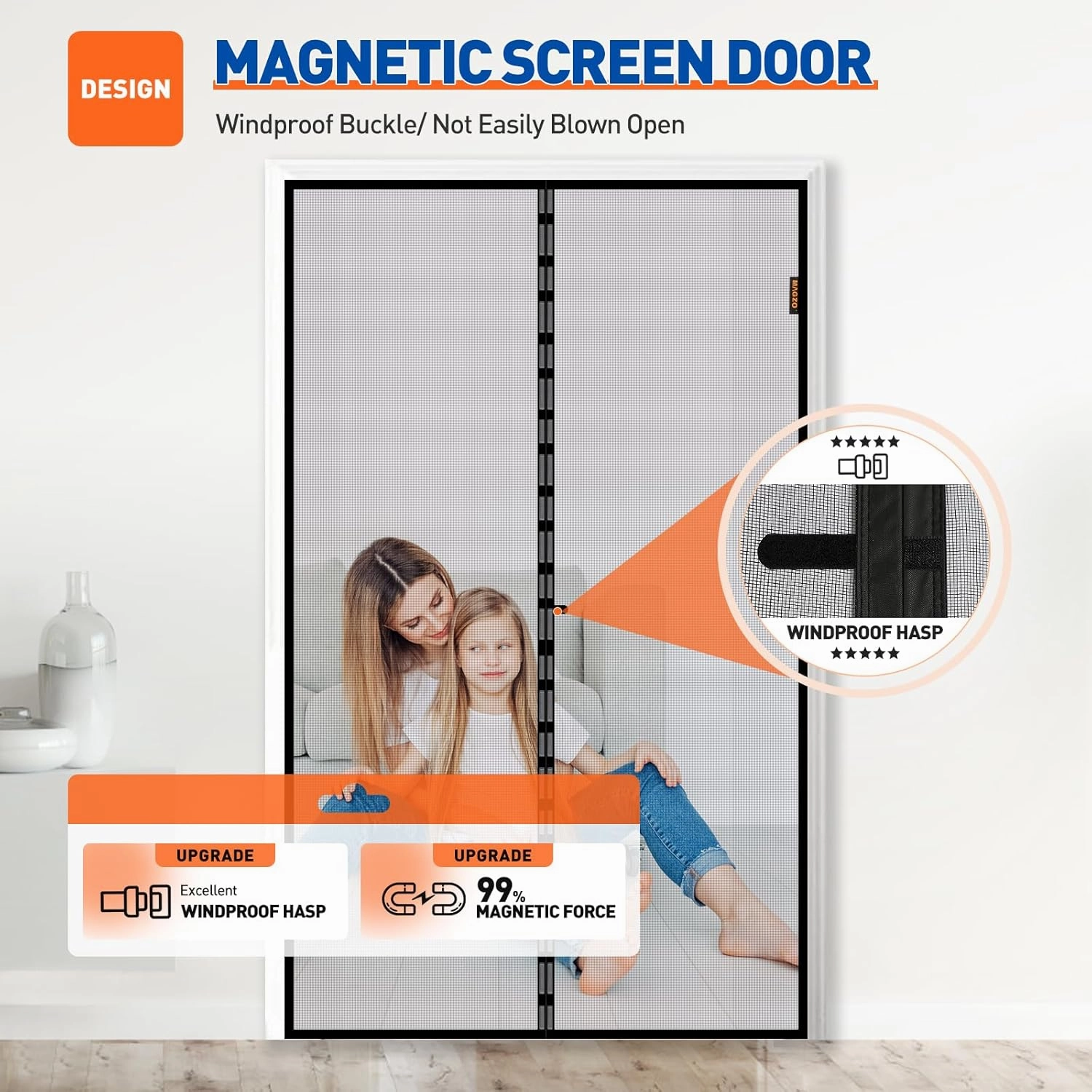 MAGZO Magnetic Screen Door Fit Door Size 74 x 80 Inch, Screen Size 76" x 81" Strong Magnet French Style Mesh, Heavy Duty Fiberglass Mesh with Hook & Loop for Sliding Entrance, Gray