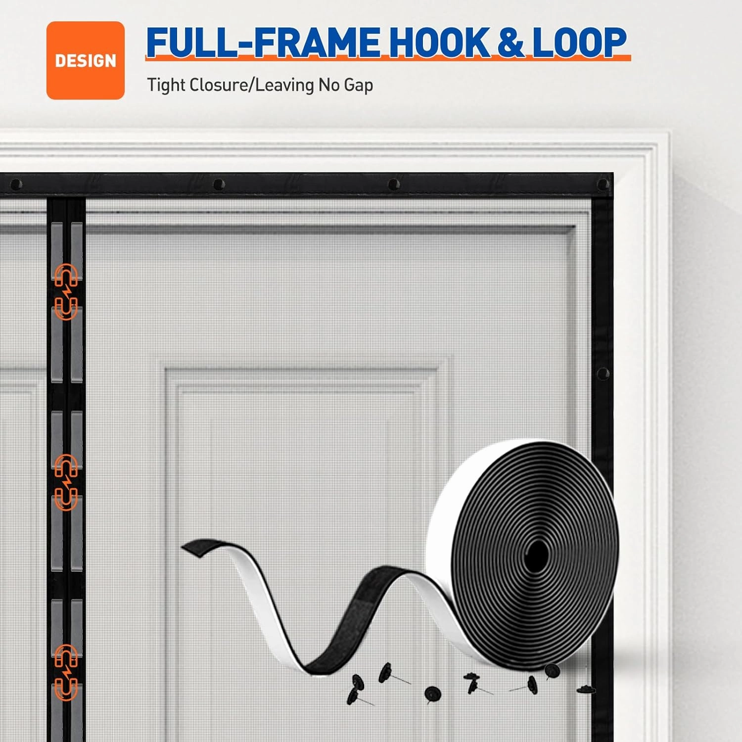 MAGZO Magnetic Screen Door Fit Door Size 74 x 80 Inch, Screen Size 76" x 81" Strong Magnet French Style Mesh, Heavy Duty Fiberglass Mesh with Hook & Loop for Sliding Entrance, Gray