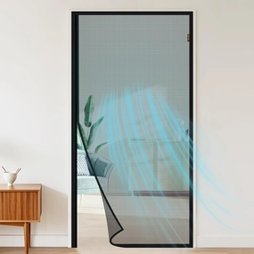 MAGZO Magnetic Screen Door Fits Door Size 32 x 80 Inches, Actual Screen Size 34" x 81" Heavy Duty Side Opening Screen Curtain Air Circulation Broader View-Black
