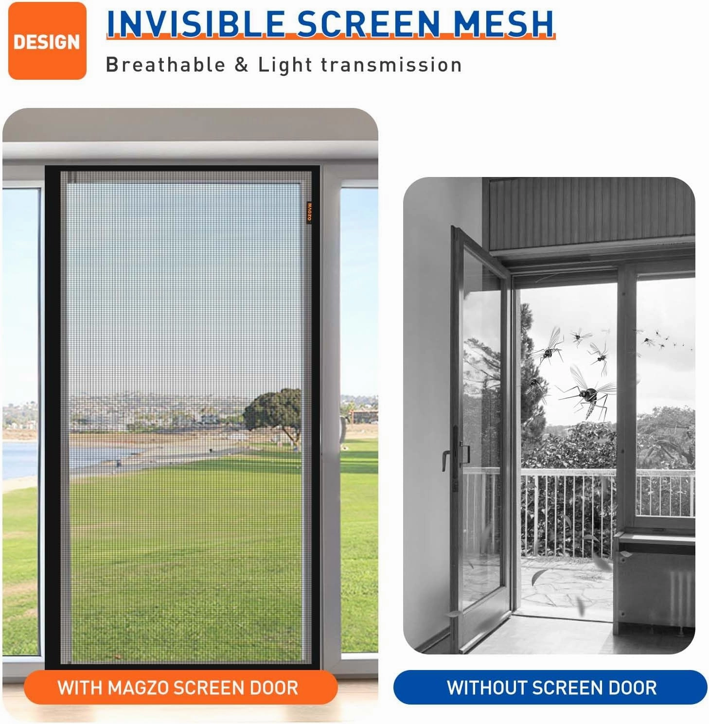 MAGZO Magnetic Screen Door Fits Door Size 32 x 80 Inches, Actual Screen Size 34" x 81" Heavy Duty Side Opening Screen Curtain Air Circulation Broader View-Black