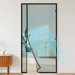 MAGZO Magnetic Screen Door Side Opening, Fits Door Size 32 x 80 Inch, Actual Mesh Size 34" x 81", Fiberglass Net Screen with Strong Magnet for Doorway, Gray