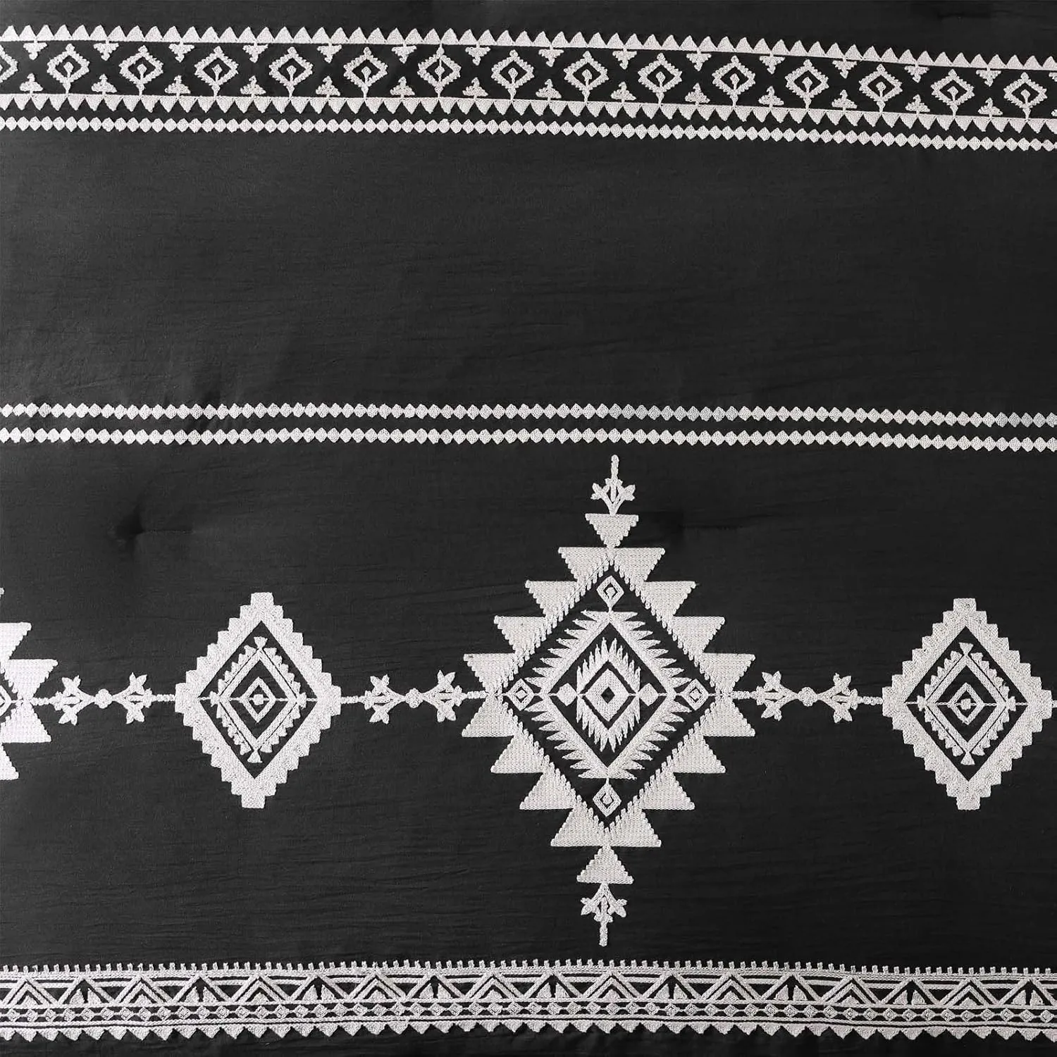 MAIREVE Embroidery Queen Size Comforter Set Black, Boho Farmhouse Western Bedding Set 7 Pieces, All Season Bed in A Bag Comforter Set with Sheets, Pillowcases & Shams