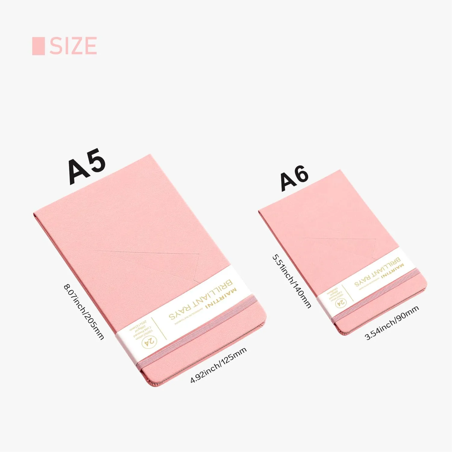 Mairtini Academy Grade Brilliant Series Pure Cotton Portable Watercolor Journal 200g Watercolor Pad 24 Sheets A5(Pink)