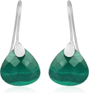 Malachite 925 Sterling Silver Fixed Wire Earrings for women Gemstone Jewelry Handmade Boho Brightstone Green Stone Pear Shape Earrings for Gift