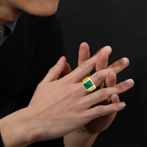 Malachite Ring for Men 10K/14K/18K Solid Real Yellow Gold 3CT Natural Malachite Rings for Men Malachite Handmade for Men’s Ring Malachite Rings Luxury Jewelry Gift Wedding Size 4-18