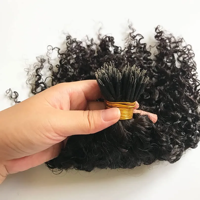 Malaysian Nano Ring Hair Extensions Human Hair Kinky Curly Nano Tip Bead Human Hair Extensions For Women Black and Brown Color (20inch 100strand, 4 Dark Brown)
