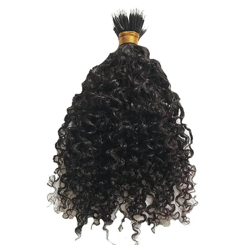 Malaysian Nano Ring Hair Extensions Human Hair Kinky Curly Nano Tip Bead Human Hair Extensions For Women Black and Brown Color (20inch 100strand, 4 Dark Brown)