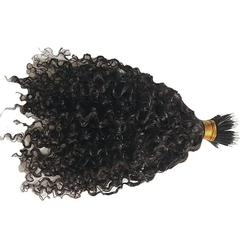 Malaysian Nano Ring Hair Extensions Human Hair Kinky Curly Nano Tip Bead Human Hair Extensions For Women Black and Brown Color (20inch 100strand, 4 Dark Brown)