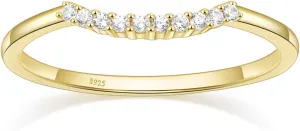 Mameloly 1.5mm 925 Sterling Silver 14K Gold Plated CZ Wedding Bands for Women Dainty Stackable Cubic Zirconia Engagement Rings for Her Size 4-12