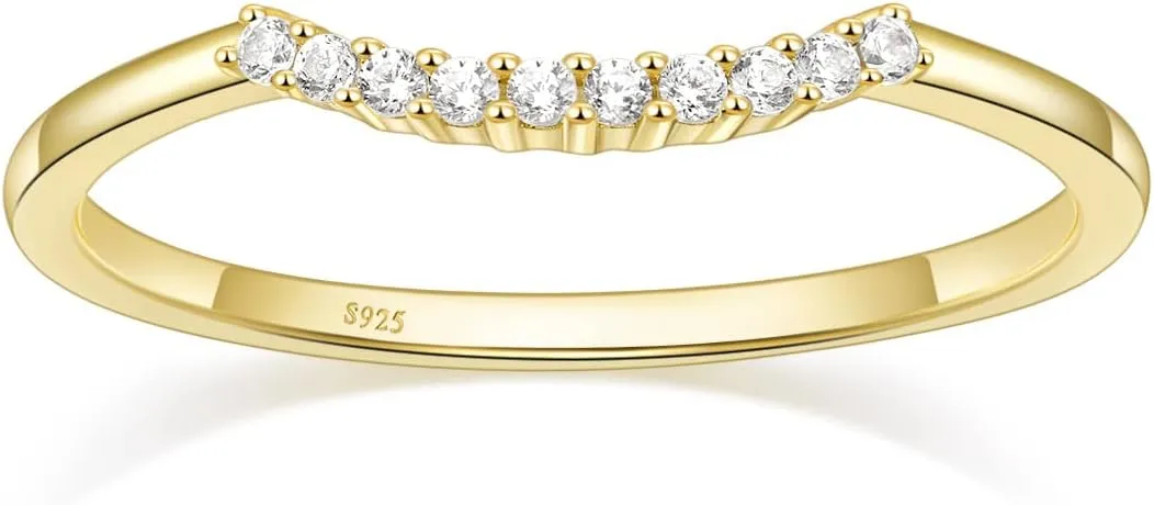 Mameloly 1.5mm 925 Sterling Silver 14K Gold Plated CZ Wedding Bands for Women Dainty Stackable Cubic Zirconia Engagement Rings for Her Size 4-12