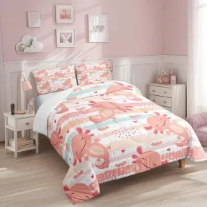 Manfei Cute Axolotl Comforter Set King Size,Rainbow Stripes Quilt Set,Animal Theme Bedding Comforters 3pcs for Kids Teens Girls Boys Room Decor,Pink Romantic Soft Duvet Set with 2 Pillowcases