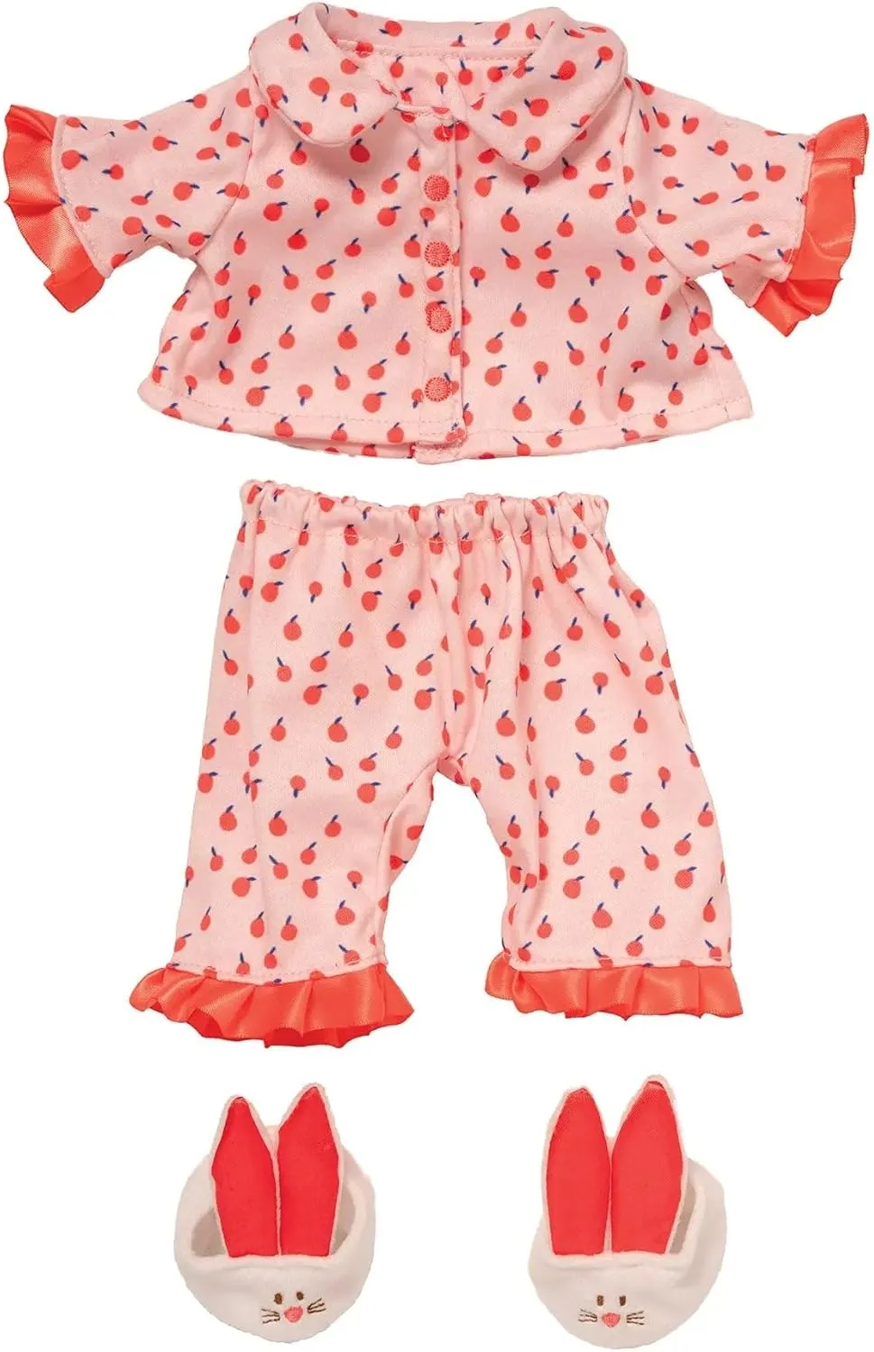 Manhattan Toy Baby Stella 3-Piece Cherry Dream Baby Doll Pajama Set with Slippers for 15-Inch Soft Dolls
