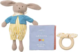 Manhattan Toy Petit Artiste Bunny Doll, Soft Book, & Wooden Teether Baby Soothing Gift Set Medium
