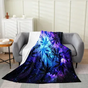 Marijuana Weed Leaf Fleece Blanket Cannabis Leaves Flannel Blanket Throw 50x60,Trippy Purple Galaxy Marijuana Leaf Flannel Blanket for Boys Girls Men Botanical Leaves Starry Sky Fuzzy Blanket