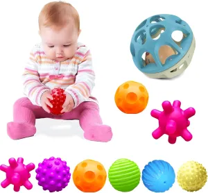 Massage Ball Gift Set BPA Free for Toddlers 1-3 Soft Balls Montessori Infant Baby Toys and Baby Teething Sensory Montessori Toys Soft Chew Toy with Rattles for Babies