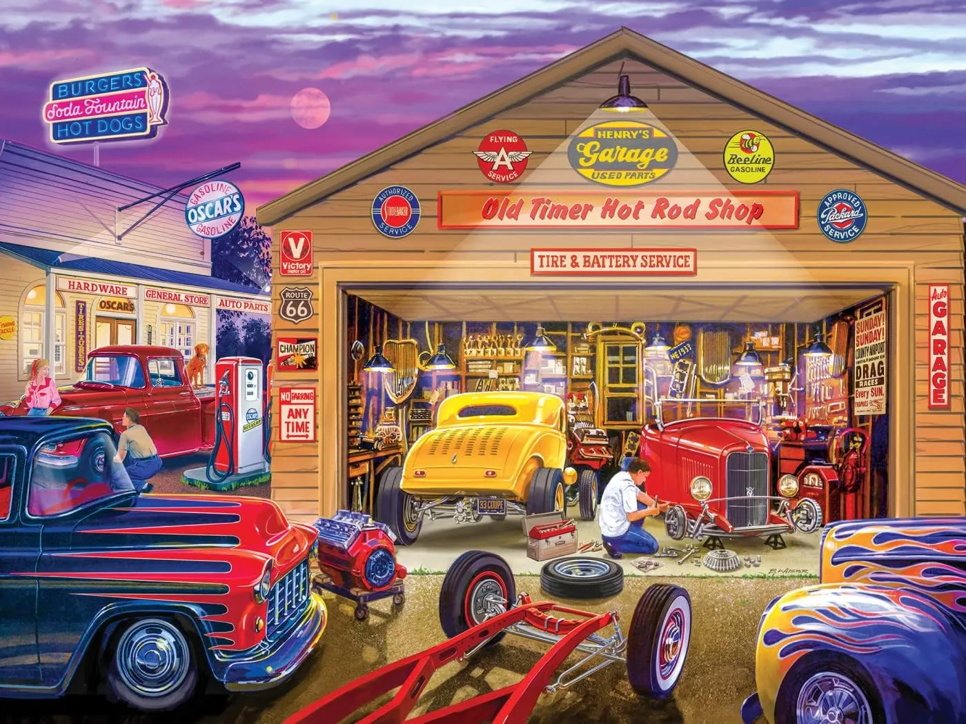 MasterPieces 750 Piece Jigsaw Puzzle for Adults and Family - Old Timer's Hot Rods - 18"x24"