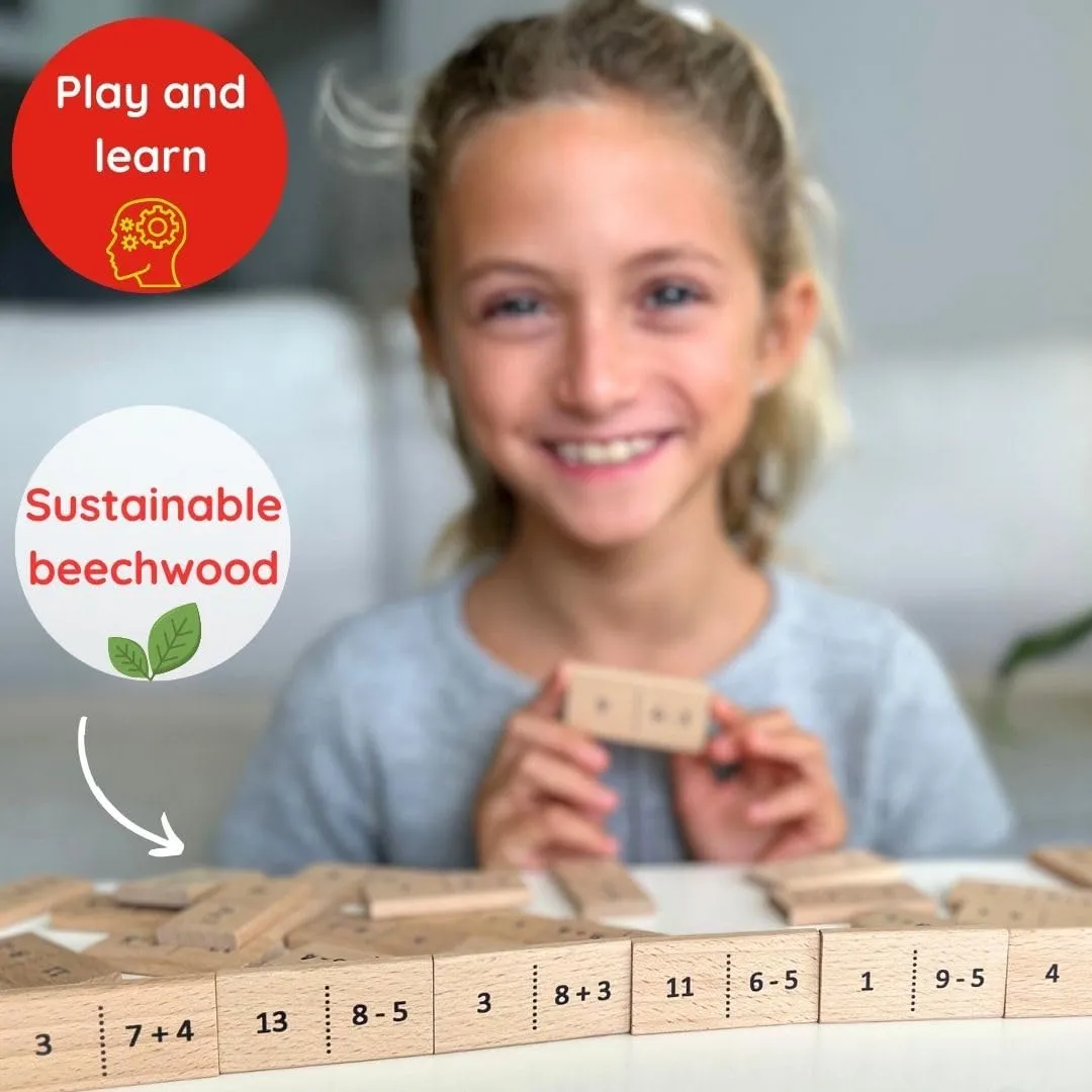 Math Domino Game for 1st & 2nd Grade | Wooden Algebra Dominoes Plus/Minus | Educational Learning Toy for Kids 6  | Classroom, Homeschool & Teaching Supplies