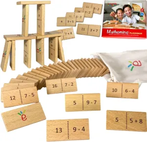 Math Domino Game for 1st & 2nd Grade | Wooden Algebra Dominoes Plus/Minus | Educational Learning Toy for Kids 6  | Classroom, Homeschool & Teaching Supplies