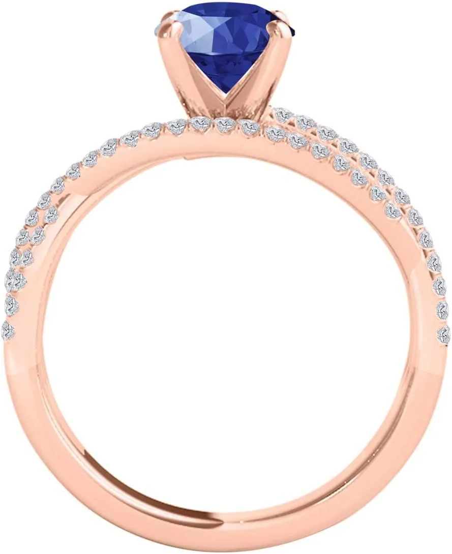 MauliJewels 1.18 Carat Halo Split Shank Sapphire And Diamond Engagement Ring Crafted 4-prong 14k Solid Rose Gold