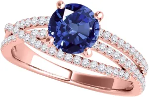 MauliJewels 1.18 Carat Halo Split Shank Sapphire And Diamond Engagement Ring Crafted 4-prong 14k Solid Rose Gold