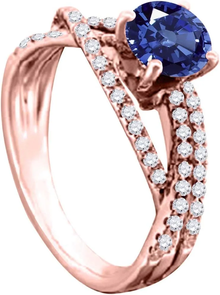 MauliJewels 1.18 Carat Halo Split Shank Sapphire And Diamond Engagement Ring Crafted 4-prong 14k Solid Rose Gold