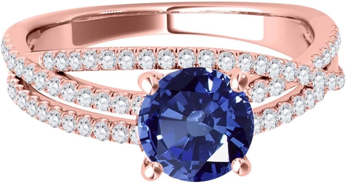 MauliJewels 1.18 Carat Halo Split Shank Sapphire And Diamond Engagement Ring Crafted 4-prong 14k Solid Rose Gold
