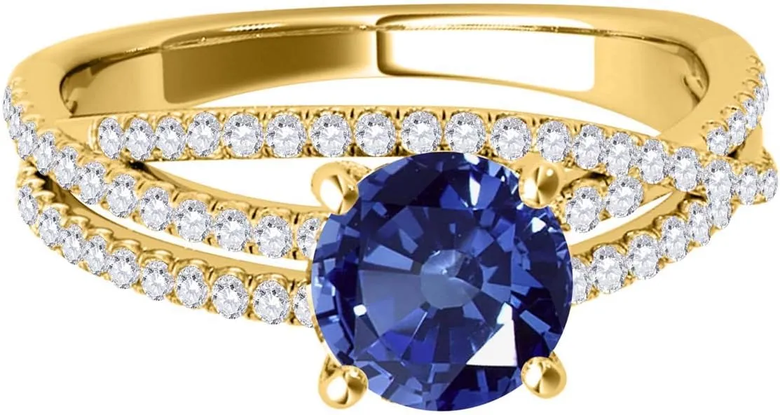 MauliJewels 1.18 Carat Halo Split Shank Sapphire And Diamond Engagement Ring Crafted 4-prong 14k Solid Yellow Gold
