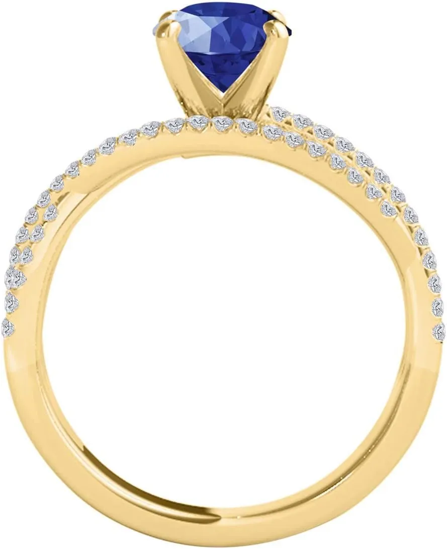 MauliJewels 1.18 Carat Halo Split Shank Sapphire And Diamond Engagement Ring Crafted 4-prong 14k Solid Yellow Gold