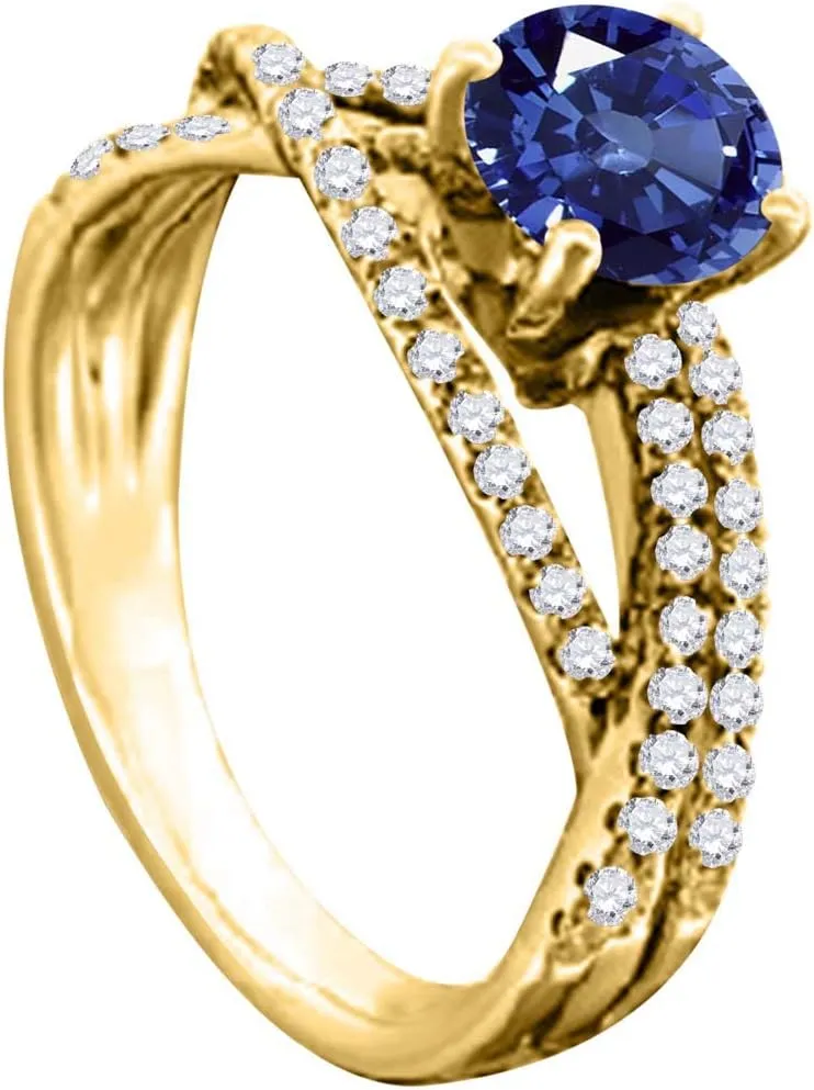 MauliJewels 1.18 Carat Halo Split Shank Sapphire And Diamond Engagement Ring Crafted 4-prong 14k Solid Yellow Gold