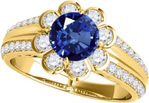 MauliJewels 1.25 Carat Halo Sapphire And Diamond Engagement Ring 4 prong 14k Solid Yellow Gold