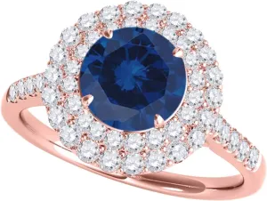 MauliJewels 1.28 Carat Halo Antique Design Sapphire And Diamond Engagement Ring 4 Prong-Setting 14K Rose Gold
