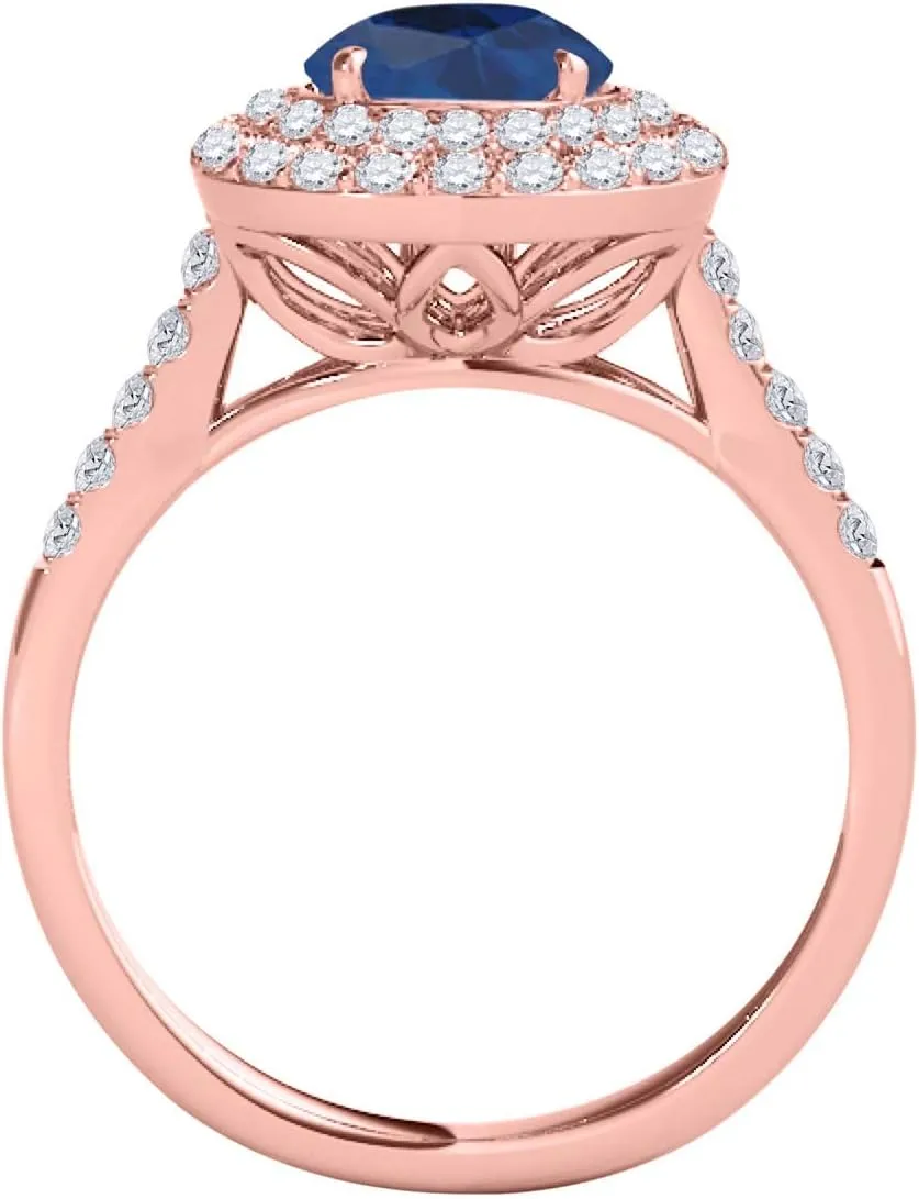 MauliJewels 1.28 Carat Halo Antique Design Sapphire And Diamond Engagement Ring 4 Prong-Setting 14K Rose Gold