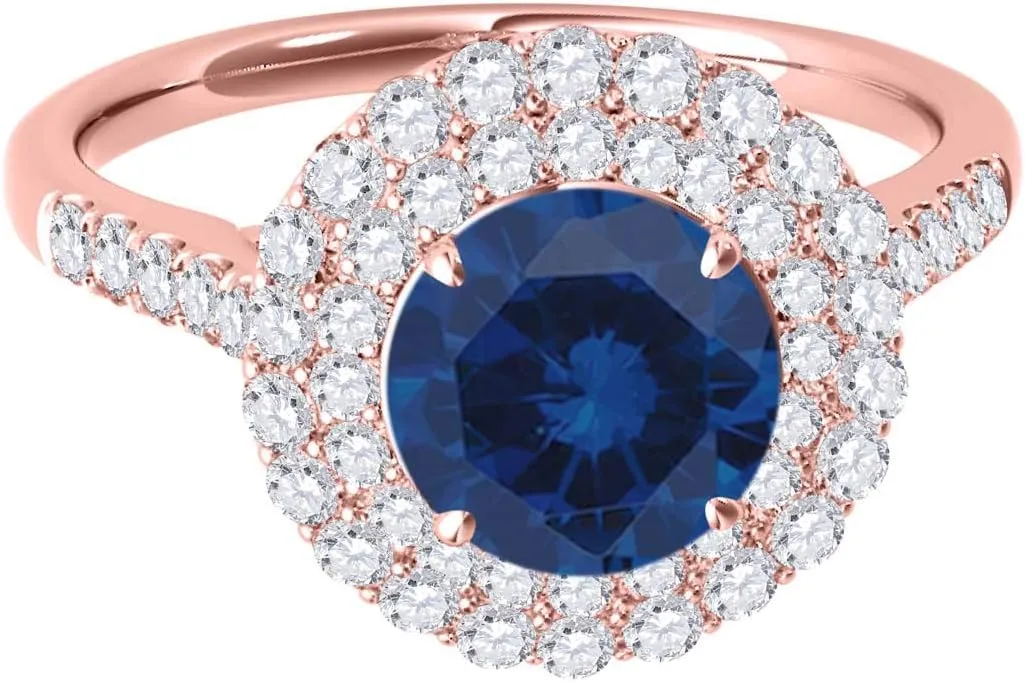 MauliJewels 1.28 Carat Halo Antique Design Sapphire And Diamond Engagement Ring 4 Prong-Setting 14K Rose Gold