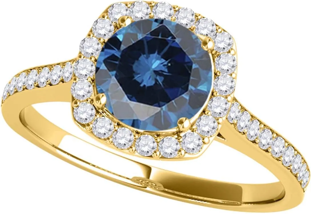 MauliJewels 1.33 Carat Halo Unique Design Blue Diamond Engagement Wedding Ring 4-prong 14k Solid Yellow Gold