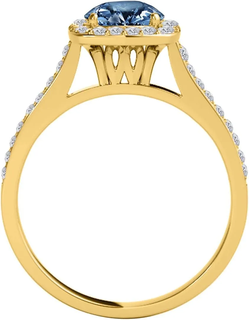 MauliJewels 1.33 Carat Halo Unique Design Blue Diamond Engagement Wedding Ring 4-prong 14k Solid Yellow Gold