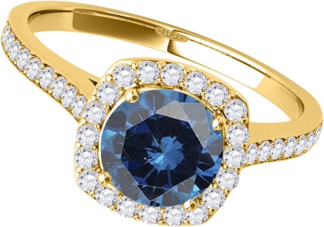 MauliJewels 1.33 Carat Halo Unique Design Blue Diamond Engagement Wedding Ring 4-prong 14k Solid Yellow Gold