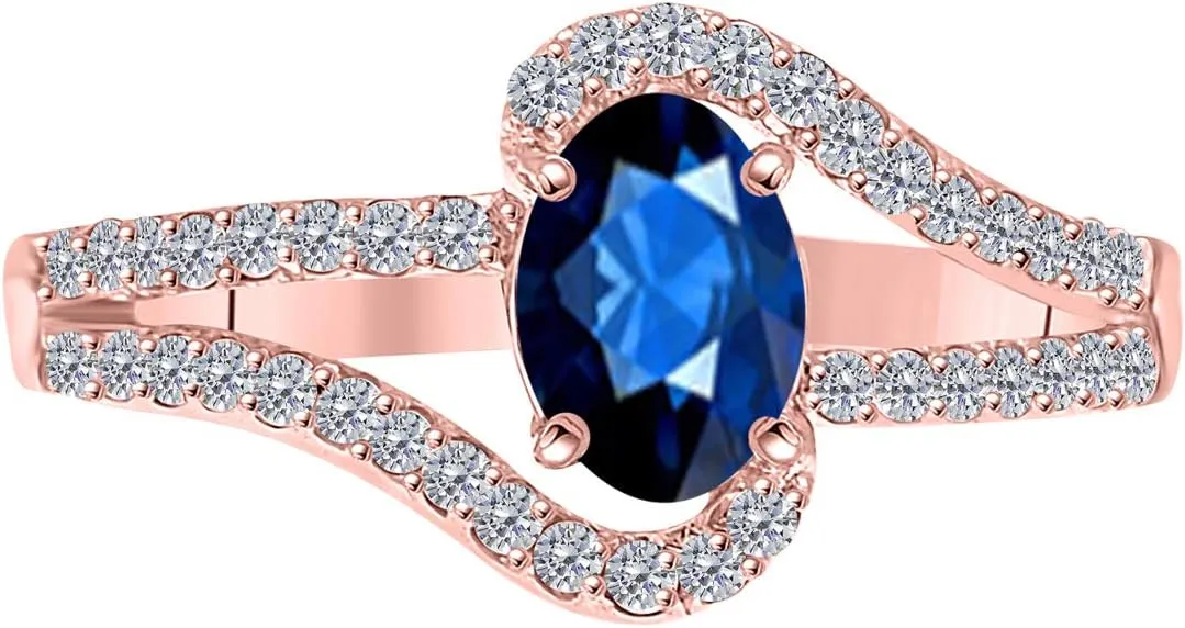 MauliJewels 1.35 Carat Sapphire And Diamond Wedding Engagement Ring 4-prong 10k Solid Rose Gold