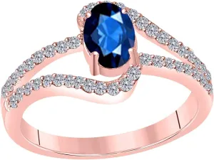 MauliJewels 1.35 Carat Sapphire And Diamond Wedding Engagement Ring 4-prong 10k Solid Rose Gold
