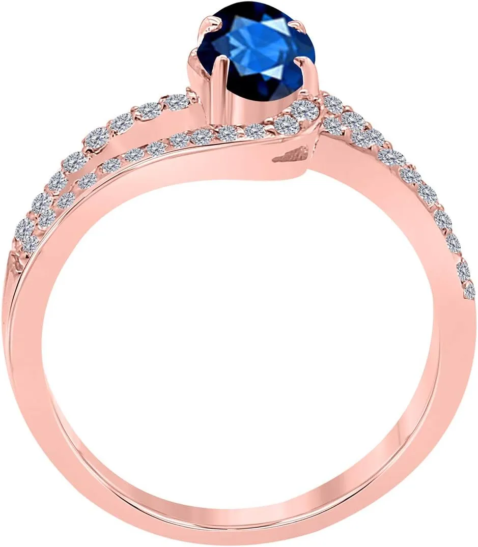 MauliJewels 1.35 Carat Sapphire And Diamond Wedding Engagement Ring 4-prong 10k Solid Rose Gold