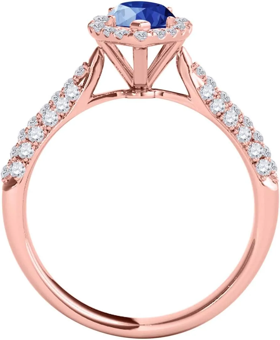 MauliJewels Rings for Women 0.87 Carat Elegant Look Diamond And Marquise Shape Created Sapphire Ring pave 10k Rose Gold