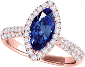 MauliJewels Rings for Women 0.87 Carat Elegant Look Diamond And Marquise Shape Created Sapphire Ring pave 10k Rose Gold