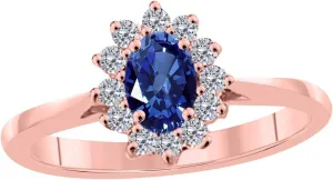 MauliJewels Rings for Women 0.89 Carat Diamond and Oval Shape Blue Topaz Ring Prong 10K Rose Gold