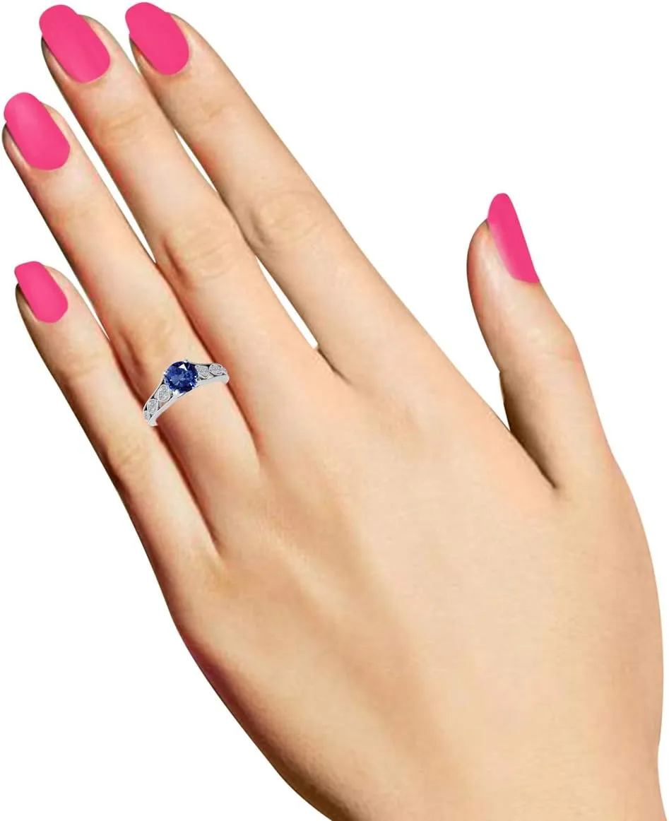 MauliJewels Rings for Women 1.06 Carat Diamond And Tanzanite Ring Prong-Setting 10k Rose Gold